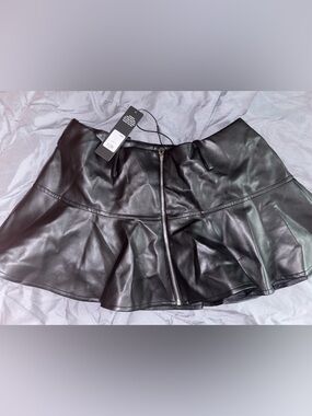 Black Faux Leather Skater Mini Skort